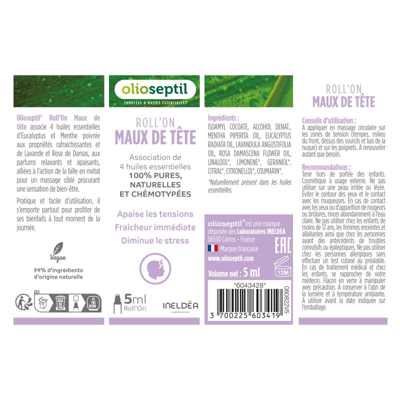 ROLL’ON MAUX DE TÊTE Olioseptil ROLL’ON MAUX DE TÊTE Olioseptil